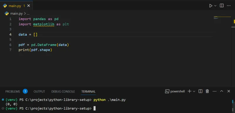 Execução bem-sucedida no terminal com venv ativo
