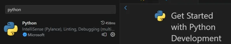 Extensão Python no marketplace do VSCode